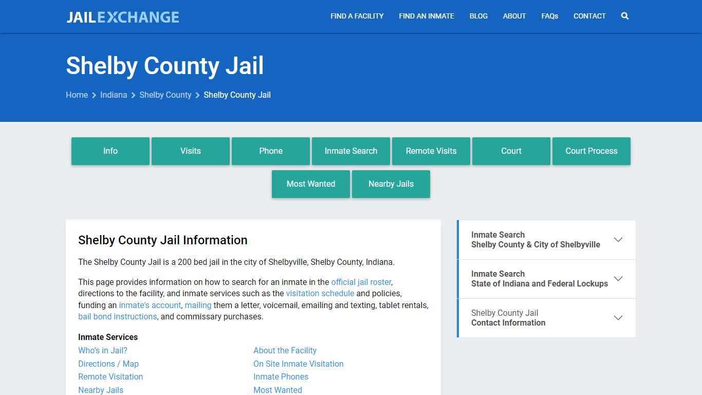 Shelby County Jail, IN Inmate Search, Information