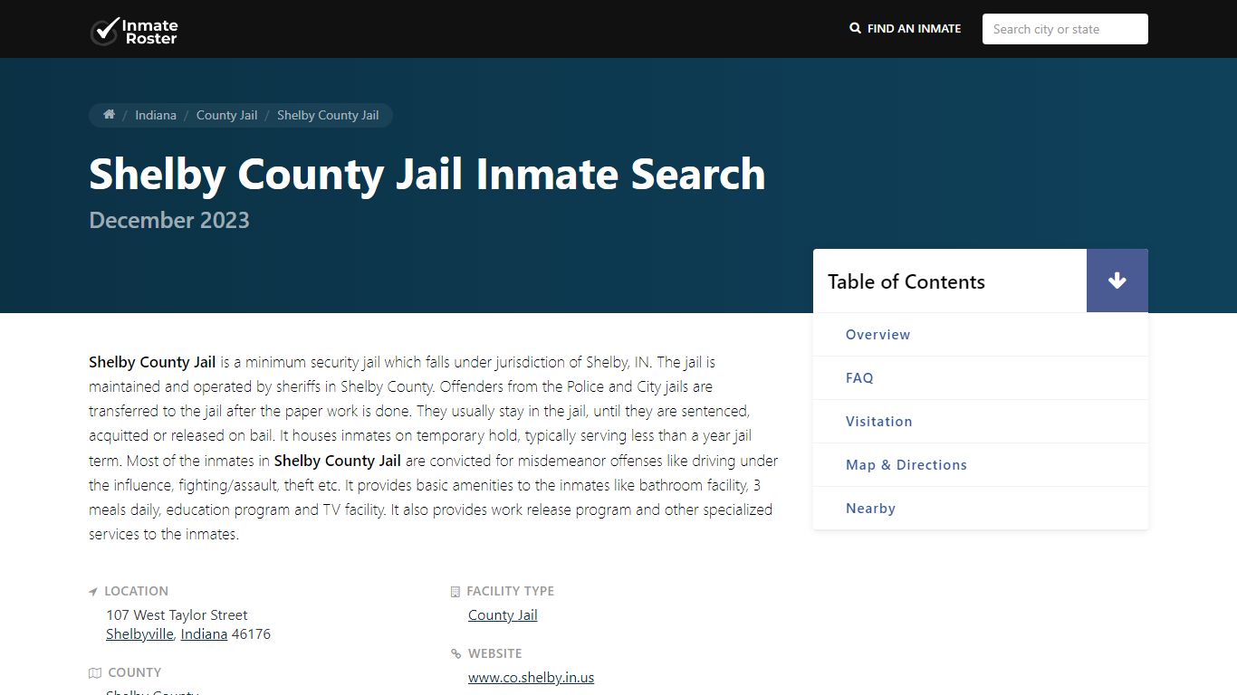 Inmate Search | Shelby County Jail - Shelbyville, IN