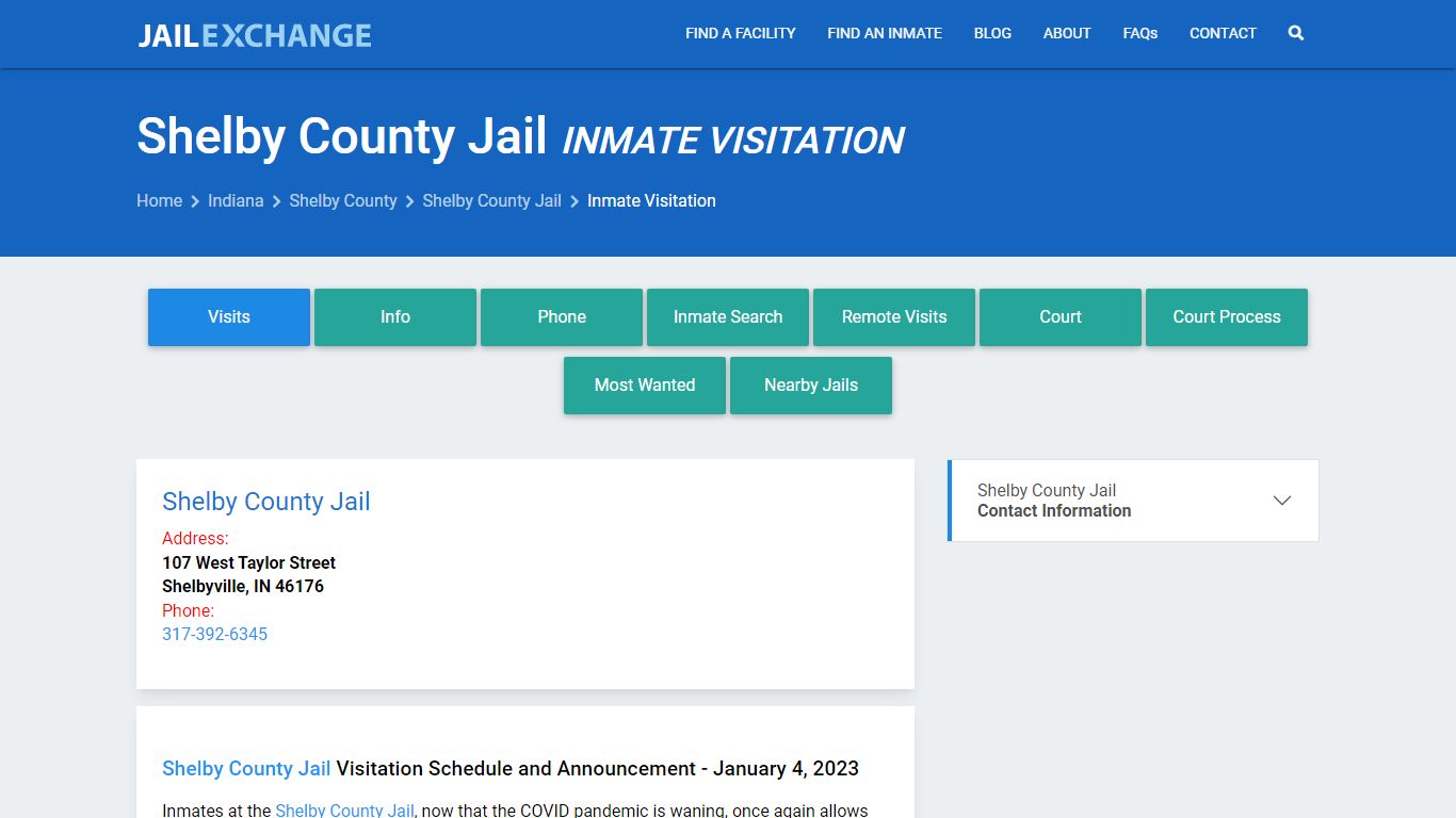 Inmate Visitation - Shelby County Jail, IN - Jail Exchange